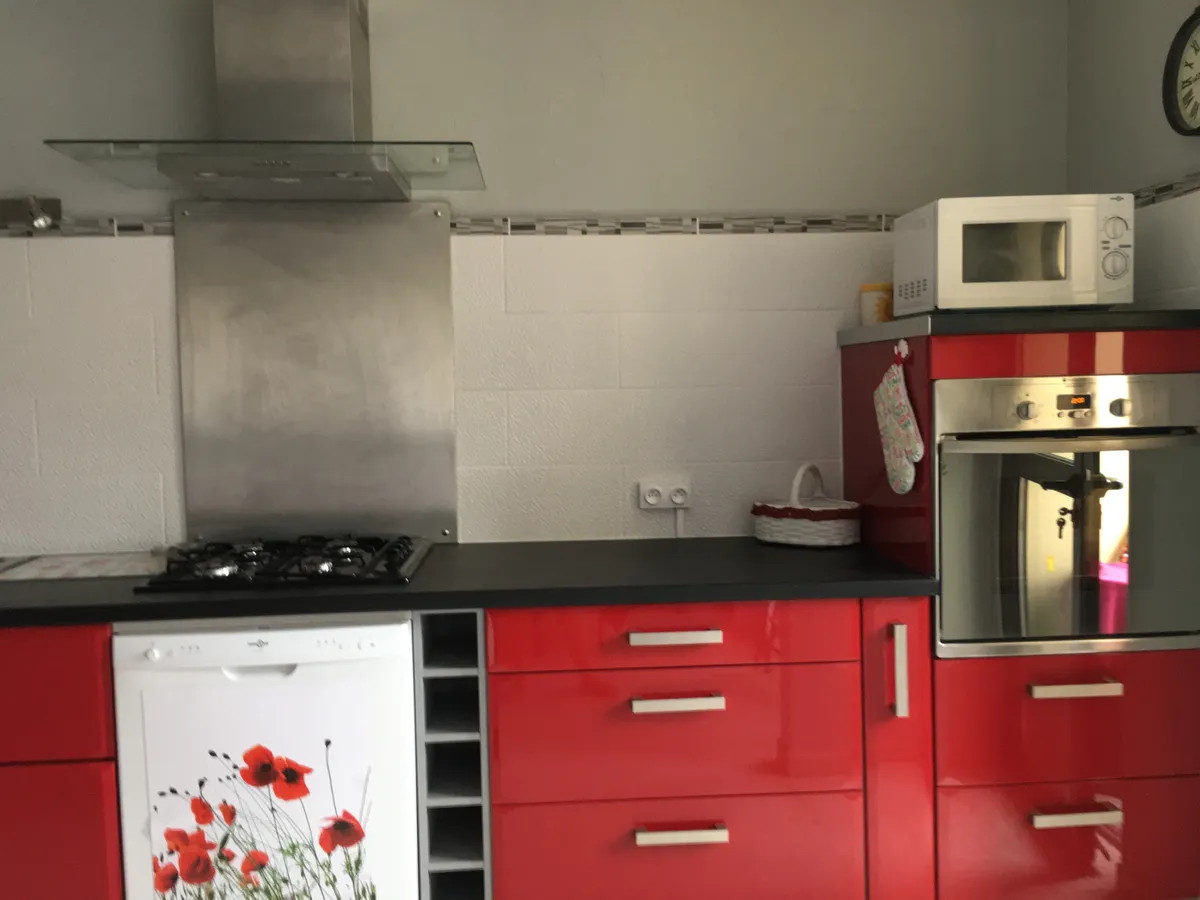 Cuisine de Thermes 2 : hotte inox, four encastré, four à micro-ondes et lave-vaisselle